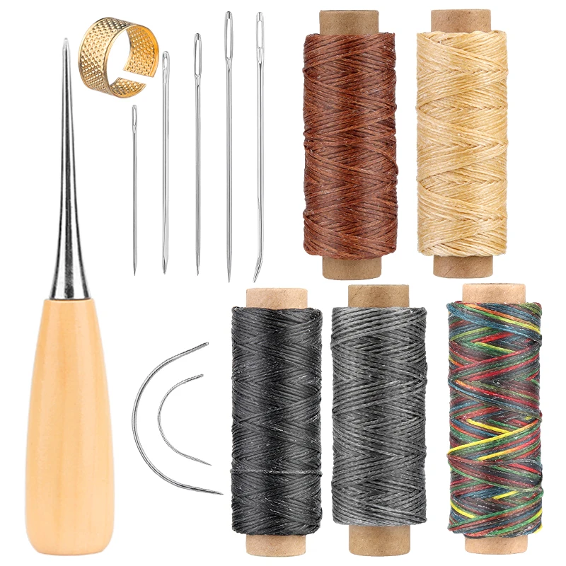 

LMDZ Leather Sewing Kit with Big Eye Needles Waxed Flat Thread Thimble Awl DIY Leather Craft Working Tool Set for Leather Crafts