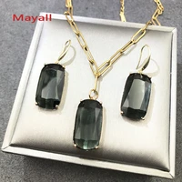 colorful clear rectangle glass pendant necklace for women stainless steel chain earrings jewelry handmade original accessories