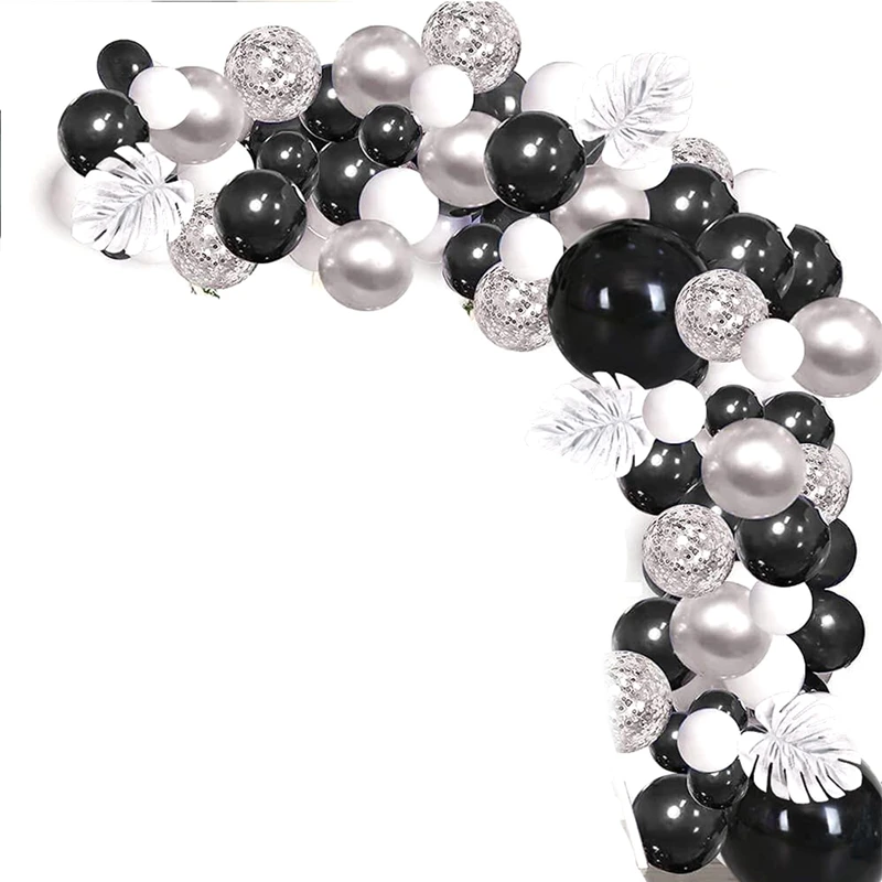 

1Set Black Silver Balloons Arch Kit ,Party Decorations Balloons Garland Silver Palm Leaves for Party Birthday Decoration