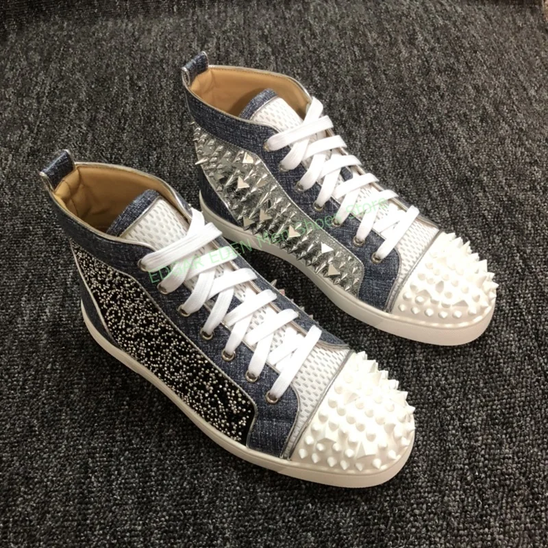 Классические дизайнерские мужские белые и серебряные ботильоны с шипами женские