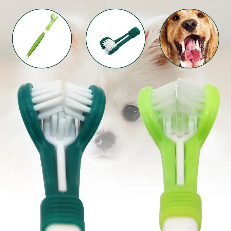 1PC Pets Toothbrush Three Sided Multi-angle Plastic Dog Cat Teeth Cleaning Freshener Protection Oral Care Pet Teeth Care Brushes