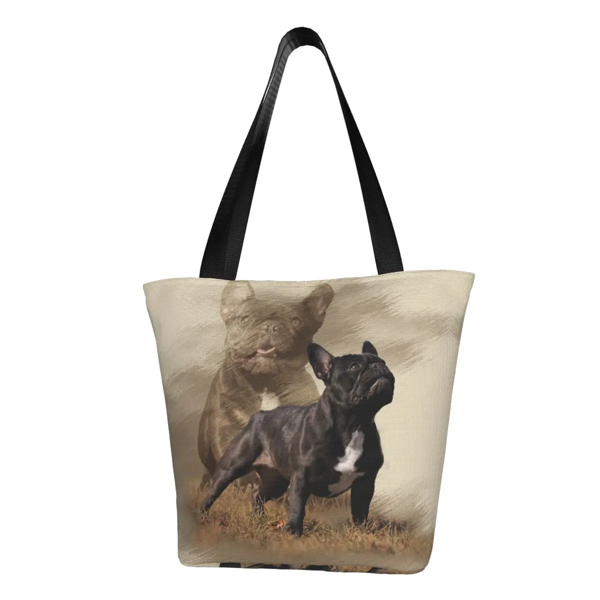 

Крутая сумка для покупок в виде французского бульдога, модная Холщовая Сумка для покупок с принтом, сумка-тоут через плечо, прочная вместительная сумка для домашних животных и собак