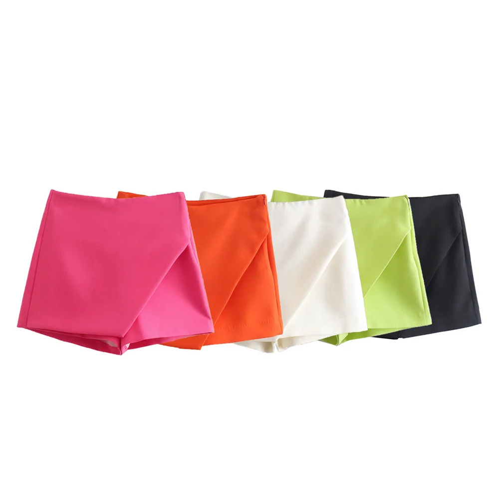 

Women 2022 Summer New Fashion Multicolor Asymmetric Design Sense Culottes Casual Side Zipper Female Miniskirt Chic Shorts Mujer