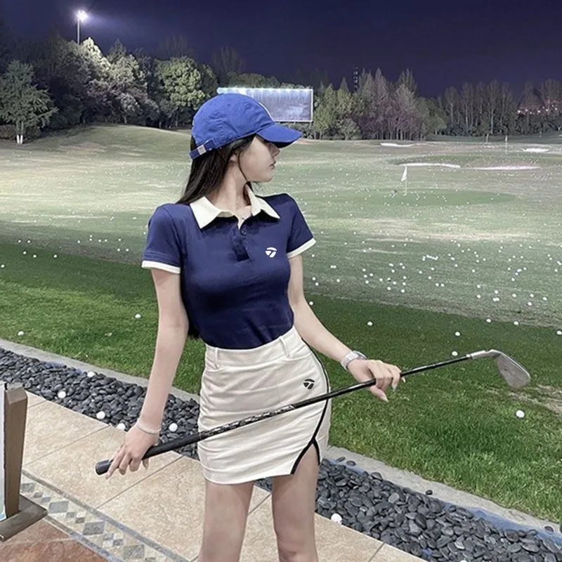 

Корейская одежда для гольфа, женская летняя футболка с юбкой для гольфа, модная Облегающая рубашка-поло для гольфа, трапециевидная юбка, костюм для женщин, одежда для гольфа