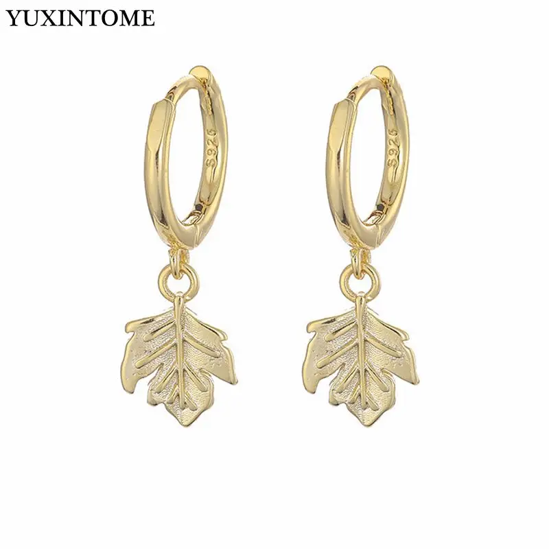 

Cartilage Piercing 925 Sterling Silver Ear Buckle Maple Leaf Hoop Earrings Fashion CZ Gold Earrings For Women Korean Jewelry