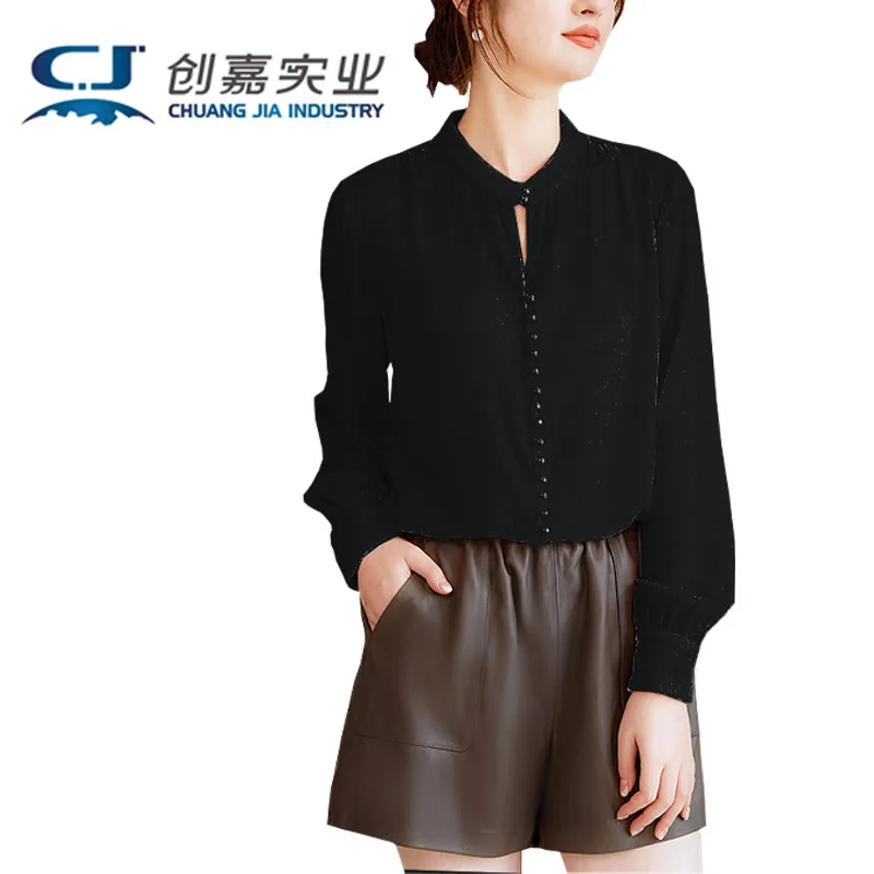 Весенне-осенняя шелковая бархатная розовая рубашка с длинными рукавами блузка