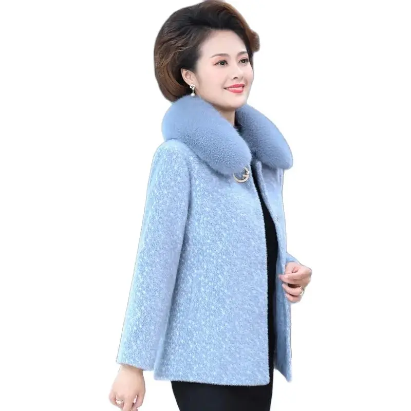 

New Add Velvet Add Thick Winter Ladies Jacket Middle-Aged Elderly Mothers Warm Tops Imitate Mink Fleece Woolen Women Coats