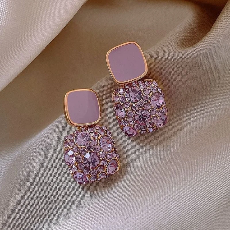 

Purple Retro Square Rhinestone Earrings For Women Geometric Dangle Earrings Elegant Fashion Party Ear Jewelry Gifts