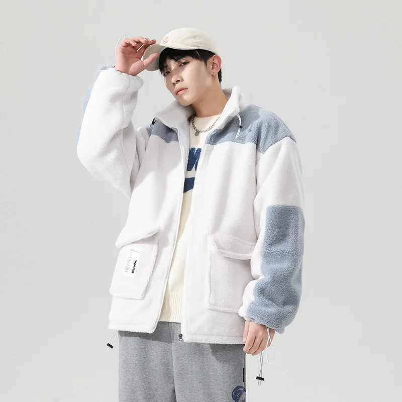 Men Parkas Jackets 2021 Winter  Color Contrast Thickened Cotton Jacket Men Lamb Cashmere Jacket Wool Cotton Jacket Men