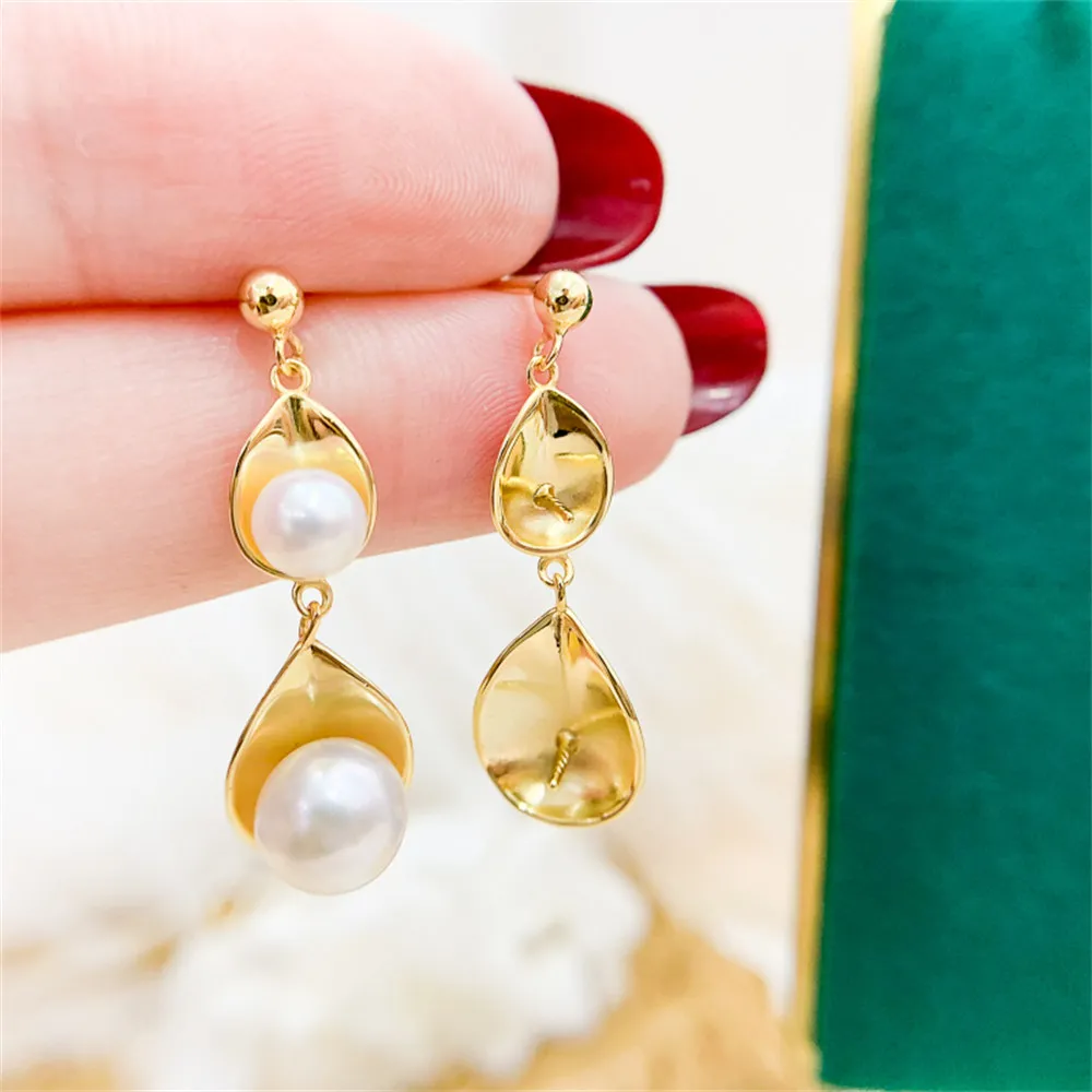

DIY Pearl Ear Studs Accessories S925 Sterling Silver Jewelry Double Bead Earrings Women's Empty Fit 5-7mm Beads
