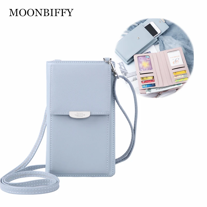 Multifunction PU Leather Crossbody Phone Shoulder Bag Women Mini Wallet Messenger Female Clutch 2-in-1 Card Holder Candy Color