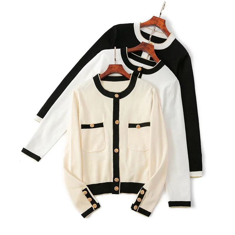 

Женский кардиган на пуговицах, Универсальный классический вязаный кардиган контрастных цветов с длинным рукавом, модель SY2621 в стиле знаменитостей