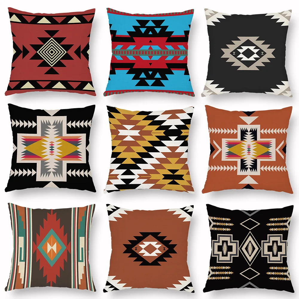 Coloful Pillowcase Navajo Aztec Geometry Cushion Cover Gometric Polyester Sofa Throw Pillow Cover Decorative Pillows 45*45CM