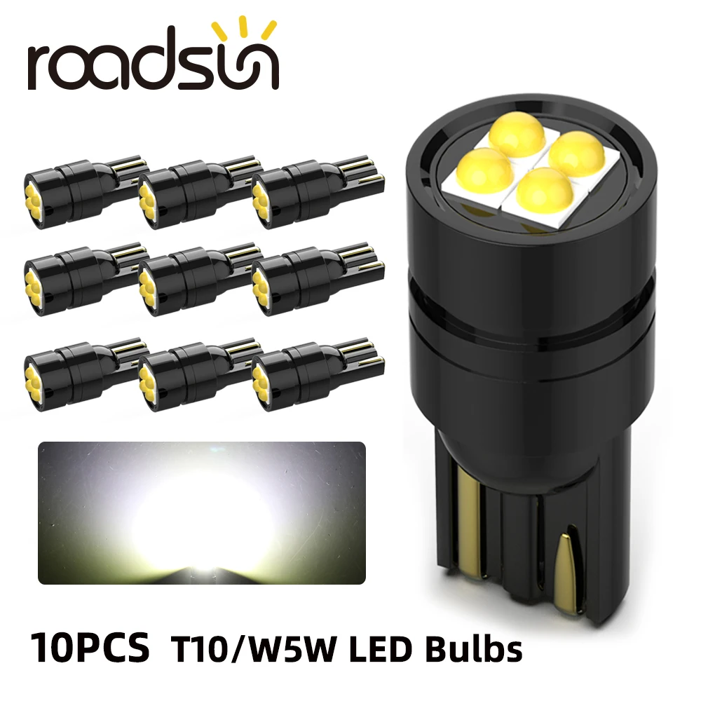

roadsun 10/2x T10 LED W5W 194 168 Car Interior Lights 3030 Wedge Reverse Lamp 12V 6000K White Bulbs For Clearance Parking Lights