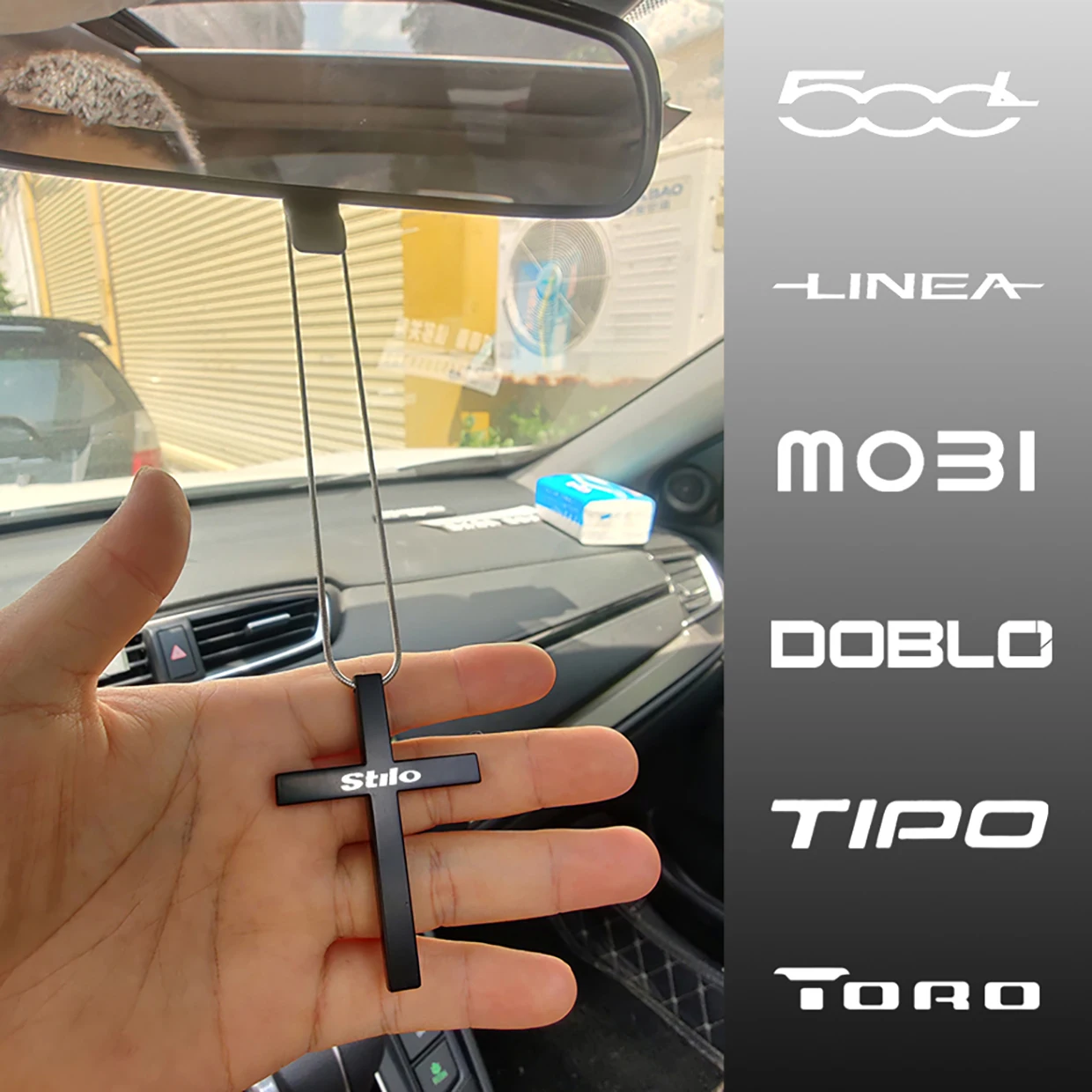 

New Car Pendant Metal Cross Auto Rearview Mirror Ornaments Hanging For Fiat Albea Linea Mobi Tipo Toro Freemont Sedici Stilo