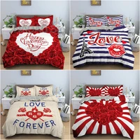 heart roses flowers pattern bedding set luxury bedclothes duvet cover set for valentine day king queen twin size bedroom decor