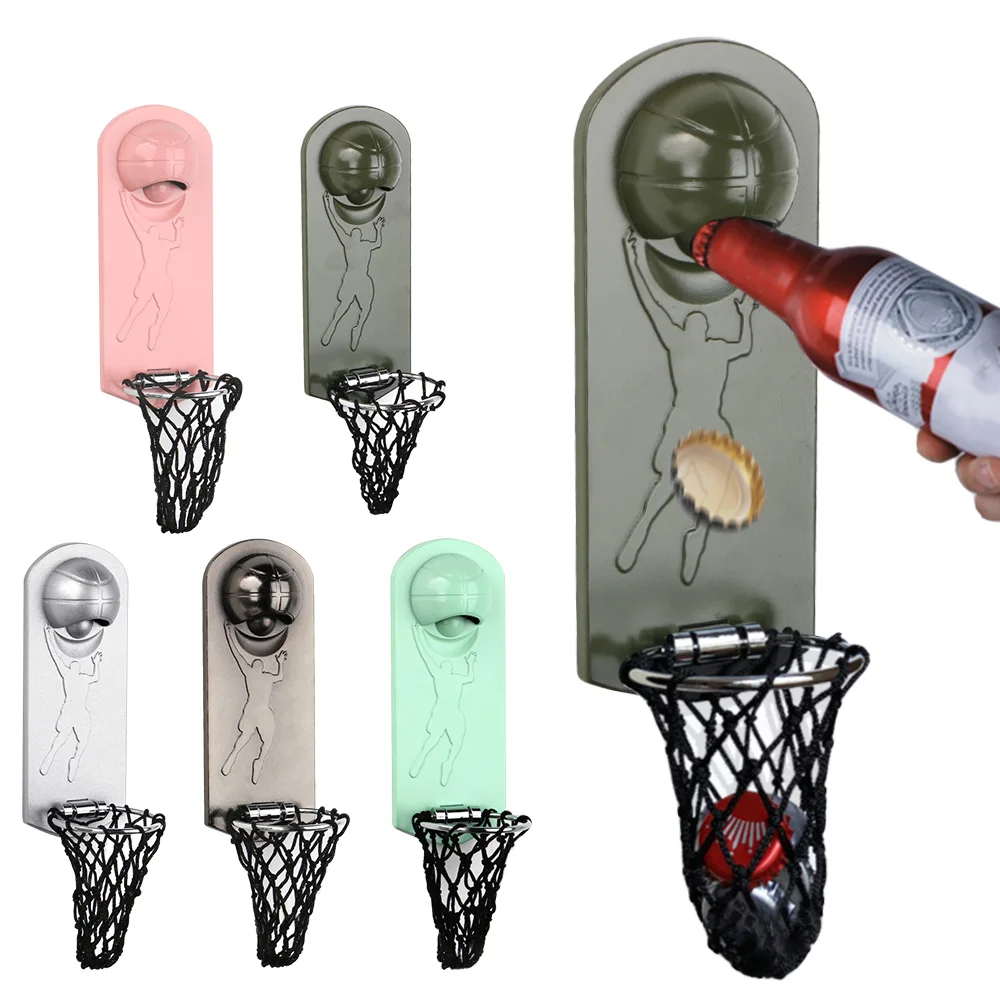 

Creative Magnet Wall Mount Basketball Opener With Pocket Wine Beer Opener Wine Beer Soda Cap Opener Kitchen Accessories