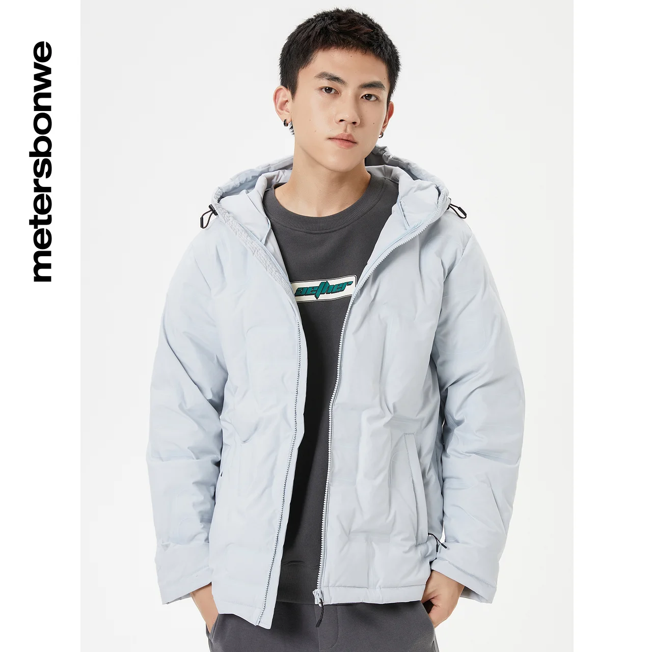 Metersbonwe Men's 22New Winter Direct Embossing Hooded Down Jacket Solid Color 90%Duck Down Warm Wear Youth Casual Outwear