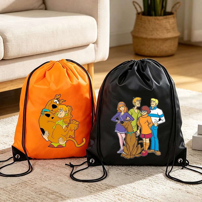 Фото Сумка для хранения на шнурке Scooby Doo, крутой рюкзак с карманами в виде мультяшной собаки, полиэстер, милый аниме-принт, легкие дорожные сумки-органайзеры №1