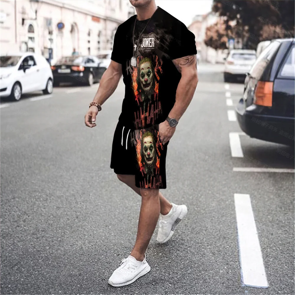 Men's Personalized Round Neck 3D T-shirt, Hip-hop Style Shorts, Diablo, Casual Sports, Punk Style, Frita Street, Two-piece Set