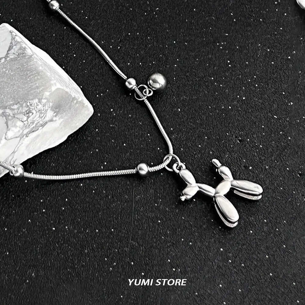 Ожерелье с шариками и собаками женское Трендовое колье из титановой стали в