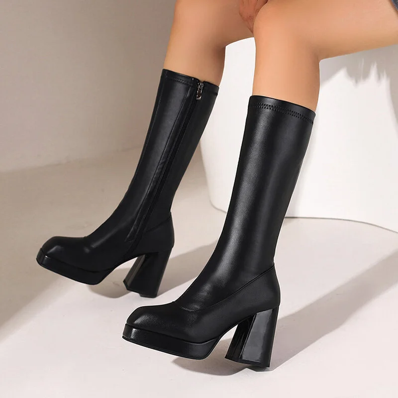 

Boots 2022 NEW Autumn and Winter New Leather Thick-soled Riding Boots Women's Heightened and Thinner Chelsea Cavalier Boots