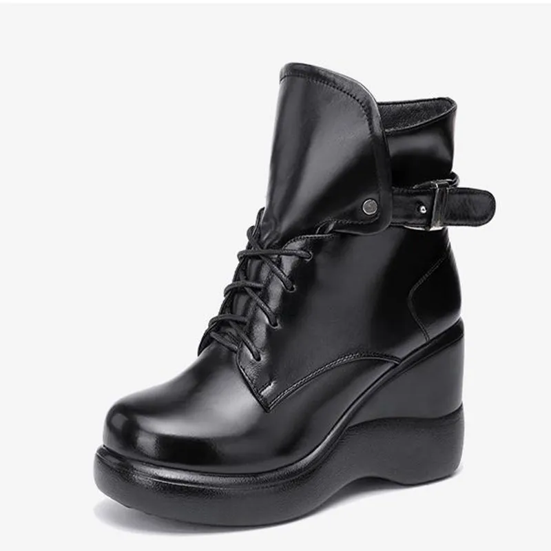 

Женские массивные ботинки, осенние кожаные женские кроссовки на скрытом каблуке, Зимние ботильоны на платформе с молнией и высоким каблуко...