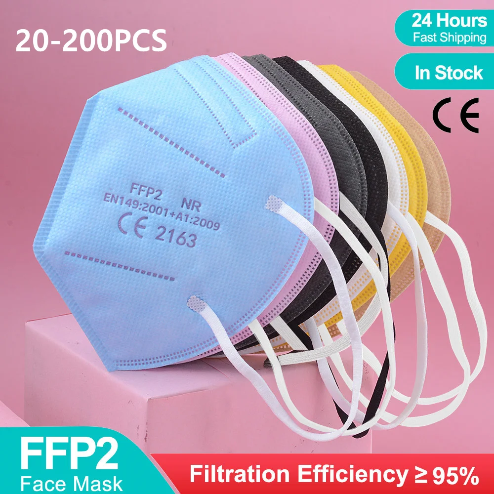 

20-200Pcs FFP2 KN95 mascarillas Face Masks Face Shield Mouth Cover 5-layer Black Colors High Filtration Hygiene Safety Comfort