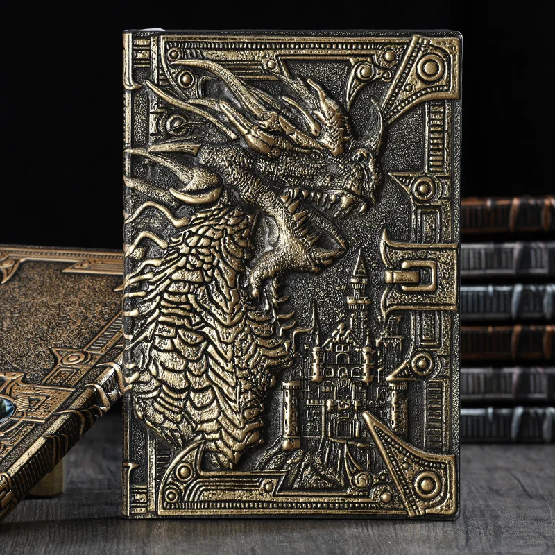 

Thickened European Notepad Supplies Three-dimensional Notebook Diary Pu Office Business Dragon Retro Embossed Gift