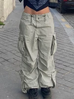 cargo trousers women pants straight baggy streetwear pockets low waist drawstring loose fit woven 2022 fashion y2k clothing