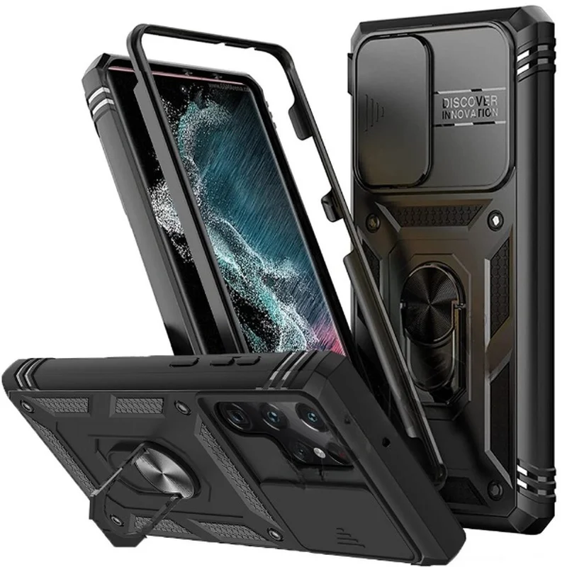 

Luxury Case For Samsung S22 Ultra Plus S21 FE A73 A53 A13 5G Heavy Duty with Camera 360 Degree Rotate Kickstand Shockproof Cover