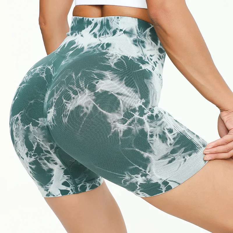 

Tie Dye Yoga Shorts Peach Hip Lifting Pants Spandex Seamless Workout Outfits Breathable Elastic Leggings Women Cycling Tights