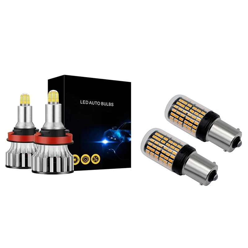 

2X H11 светодиодные лампы для передсветильник фар и 2X1156 BAU15S светодиодный 3014 144 SMD 7506 1003 Canbus автомобильный тормозной фонасветильник заднего ход...