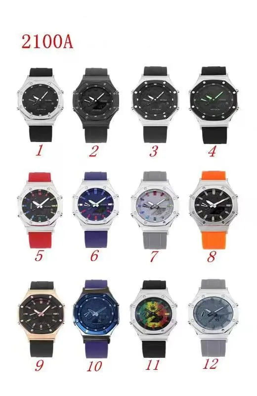 

Movable Quartz Digital 2100A men's watch detachable assembled LED waterproof world time steel dial PU automatic hand lamp Oak se