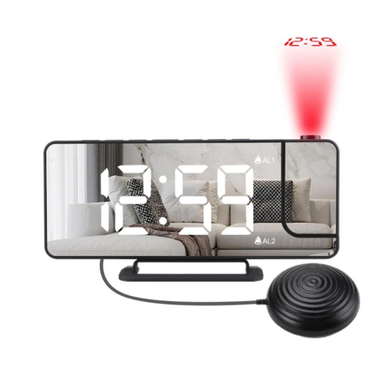 

Projection Digital Alarm Clock With Bed Shaker,Extra Loud Alarm Clock For Heavy Sleeper,180Degrees Projector