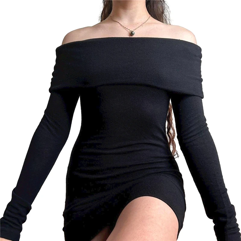 

Женское платье с открытыми плечами, однотонное платье с открытыми плечами, в стиле темной академии, 2000