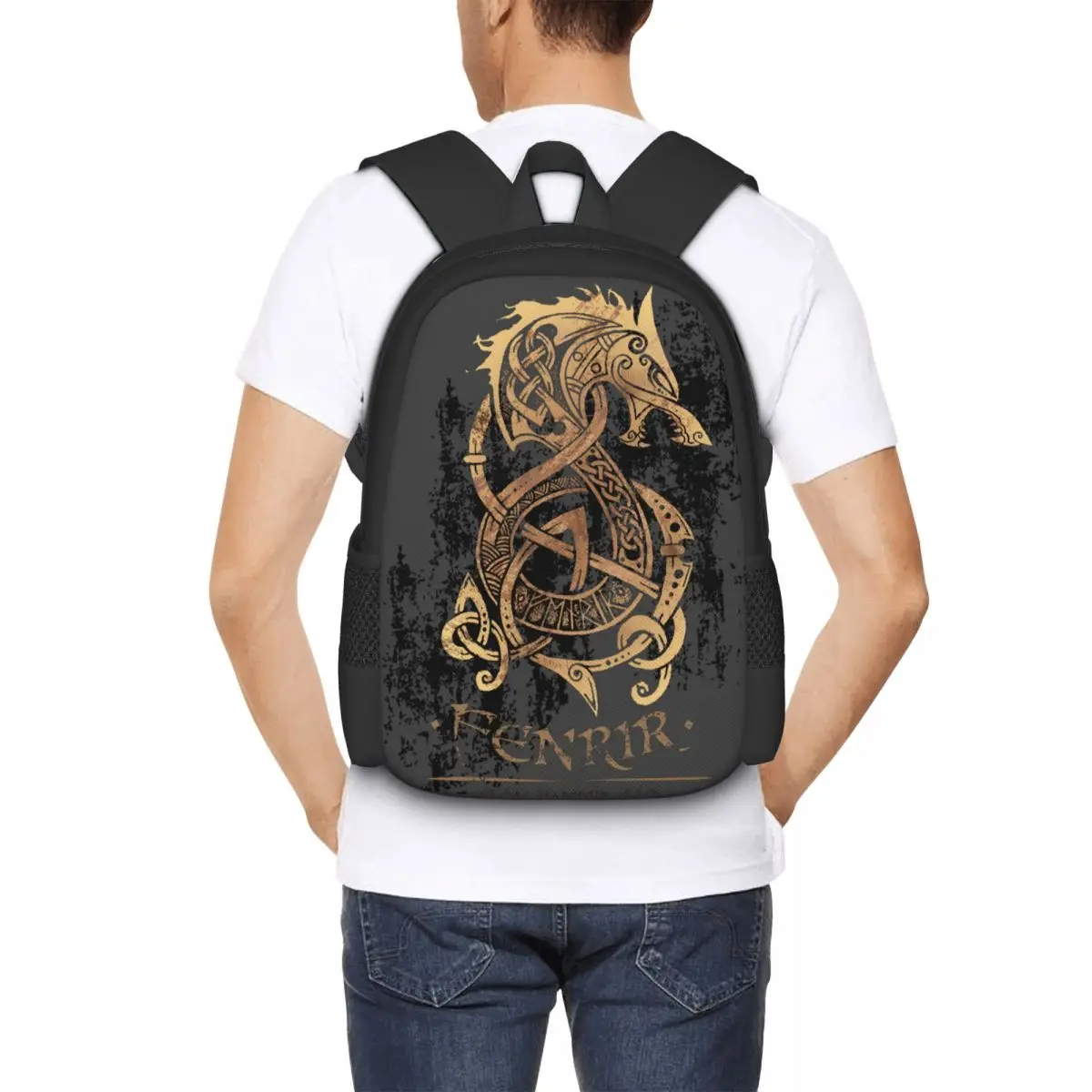 Gold Fenrir Wolf Backpack for Girls Boys Travel RucksackBackpacks for Teenage school bag