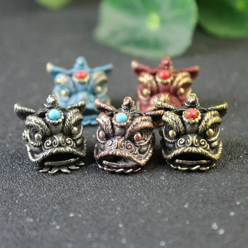 

Chinese Ancient Palace Lion Head Knife Beads Vintage Brass EDC Outdoor DIY Paracord Woven Lanyard Pendants Jewelry Accessories
