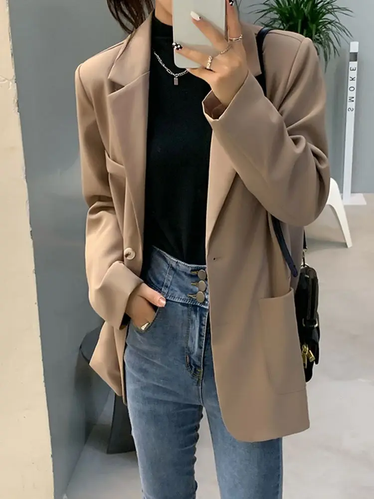 

New Women Spring Solid Color Elegant BlazerJacket Office Lady Long Sleeve Outwear
