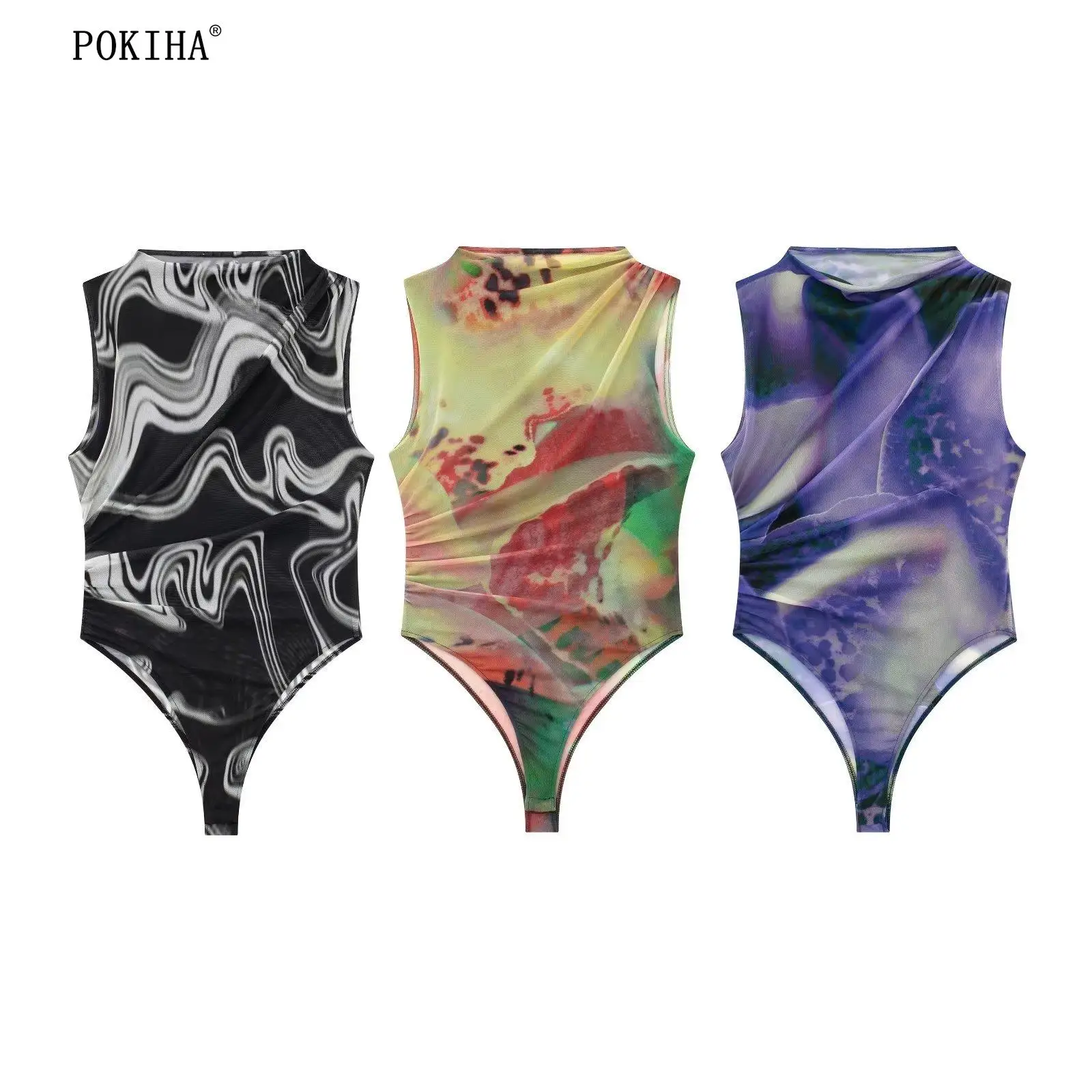 

Pokiha 2023 Новая Летняя мода для женщин без рукавов с принтом винтажные облегающие боди сексуальные женские шикарные Комбинезоны на кнопках для женщин