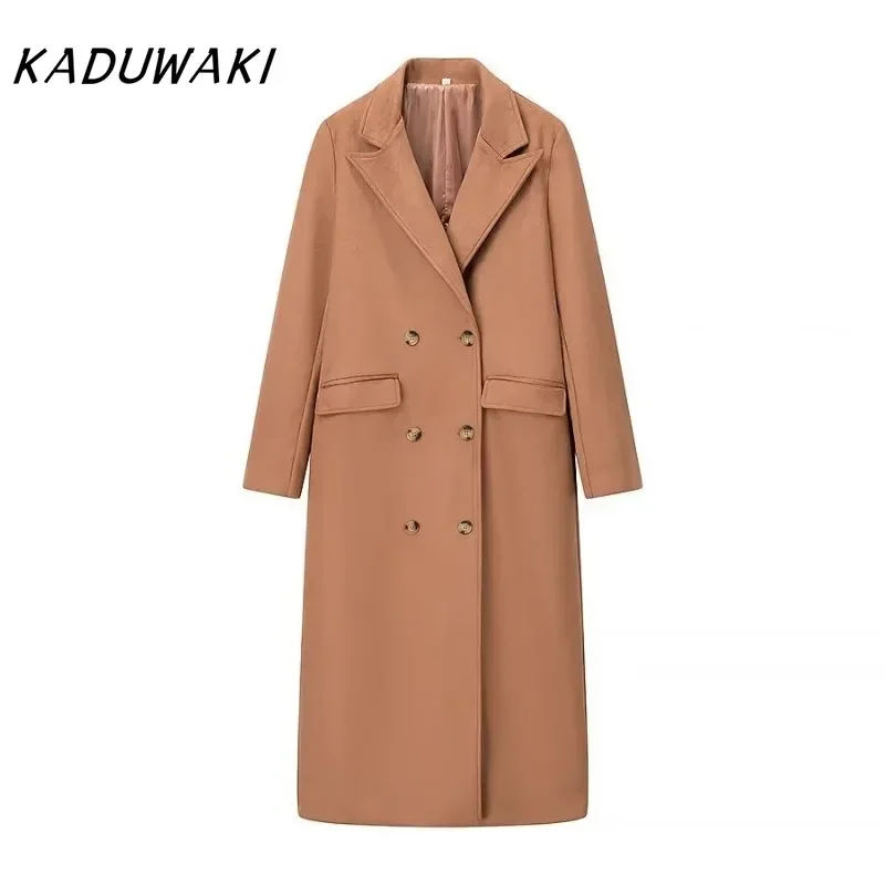 KADUWAKI повседневный твидовый плащ с лацканами и длинными рукавами осенние