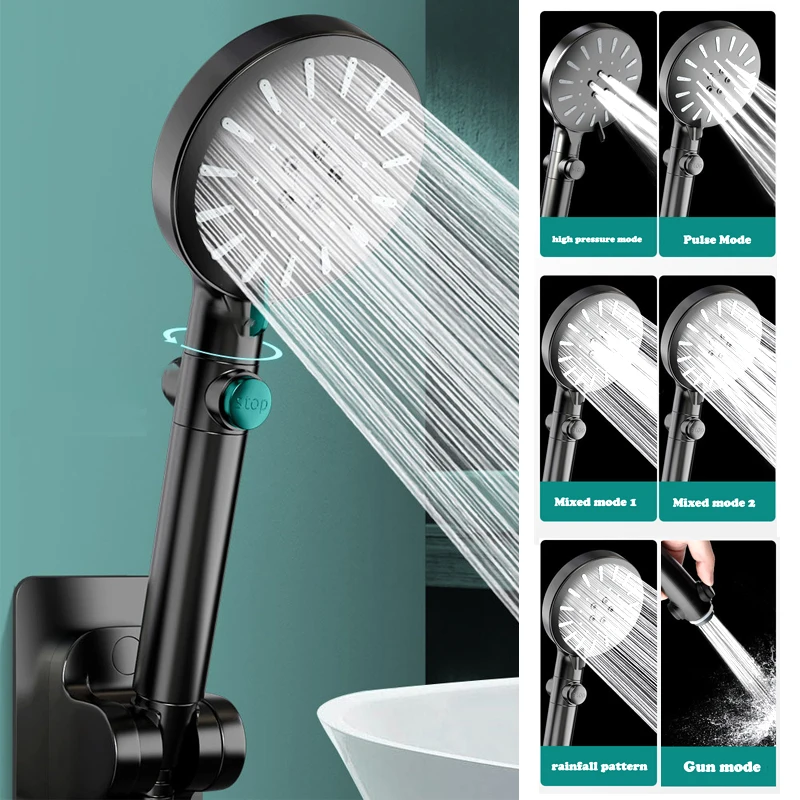 

High Pressure Shower Head 6 Modes Adjustable Home Bathroom Bath One-key Stop Water Shower Water Saving Bathroom Accessorie