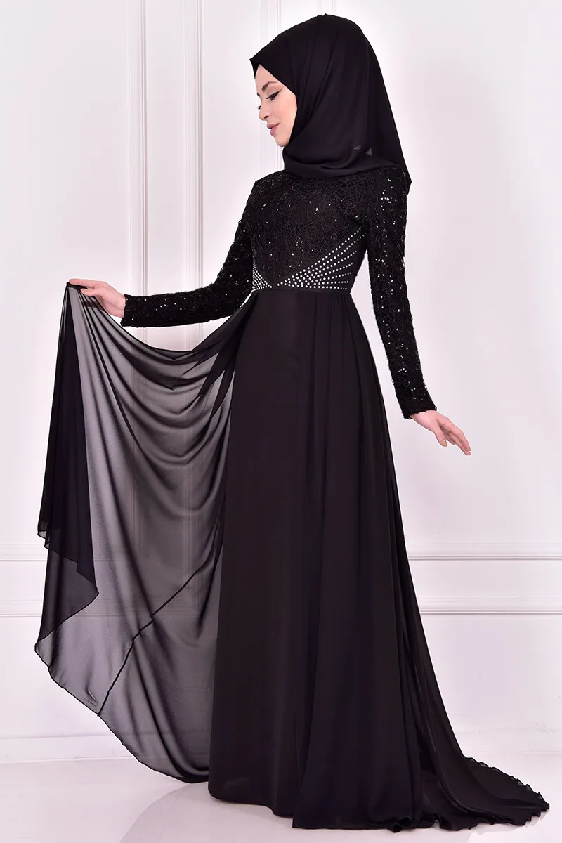 Вечернее платье с блестками, черный мусульманский наряд для женщин, блестящее женское платье, женское платье, Турция, магазин, мусульмански...