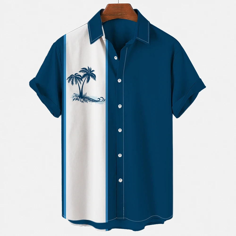 Гавайская рубашка для мужчин однобортная блузка в желтую полоску с принтом