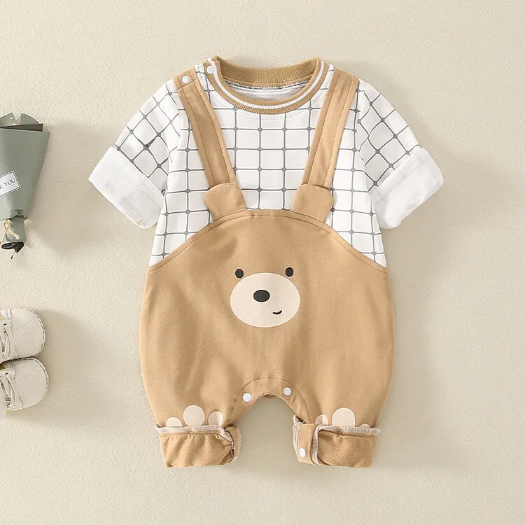 

Jenny&DaveSpring and Autumn 2023 Newborn Infant Bodysuit Baby Nordic Bear Creeper Double Layer Fake Two Piece Romper Fashion Chi