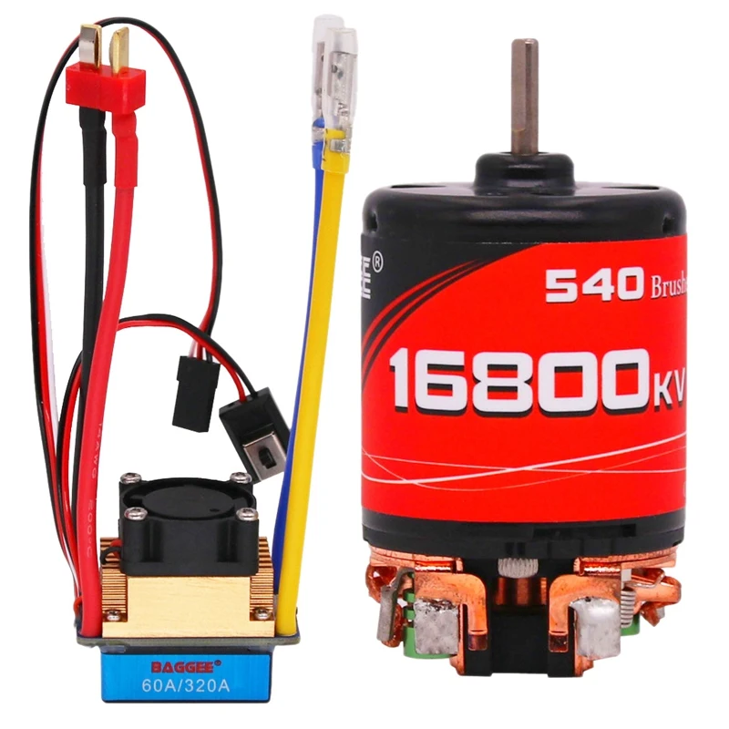 

BAGGEE 540 27T/16800Kv Waterproof Brushed Motor with 60A/320A ESC for 1/10 RC Car Truck HSP Unlimited 94122 94123 Wait