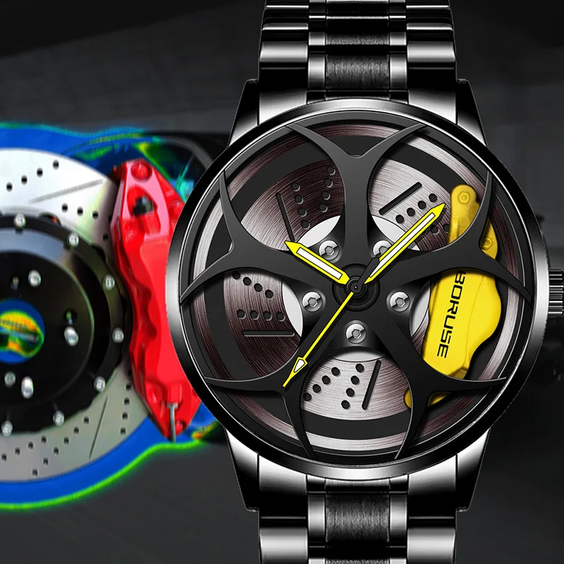

Модные мужские спортивные часы-скелетоны, роскошные гоночные колеса, браслет из нержавеющей стали, светящиеся водонепроницаемые часы, студенческие наручные часы для улицы
