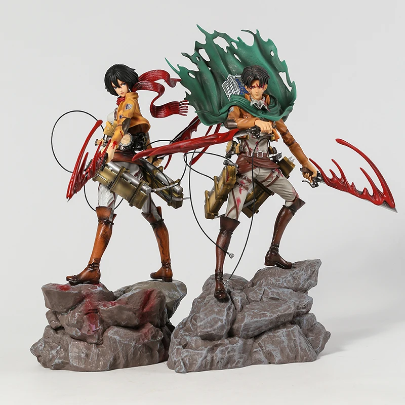 Attack on Titan Mikasa Levi Ackerman Battle Damage Ver PVC Figure Toy Statue Doll Gift