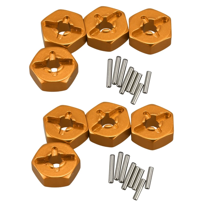 

8X Aluminum Alloy 12mm Combiner Wheel Hub Hex Adapter Upgrades for Wltoys 144001 1/14 RC Car Spare Parts,Yellow