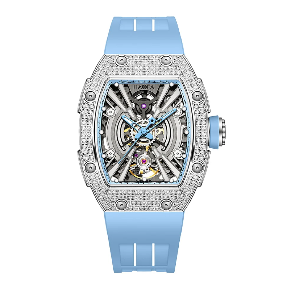 

Haofa Luxury Automatic Mechanical Watch For Men Diamond Bezel Middle Size Sapphire Luminous Watch Skeleton Waterproof Men 1907L